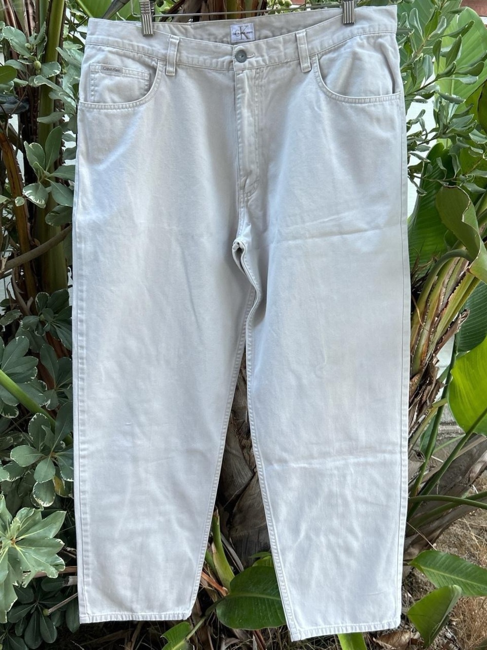 Vintage 1990s Calvin Klein Beige Cotton Pants Straight Leg 38 Fits 36x30